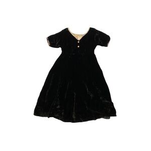 Vintage Medival Shiny Gold Little Black Dress Velvet Women Medium Short Sleeve